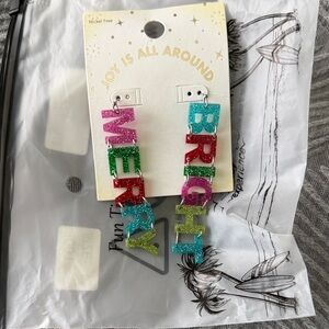 Joy Is All Around Kids 'MERRY' and 'BRIGHT' Glitter Letter Earrings - Multicolor